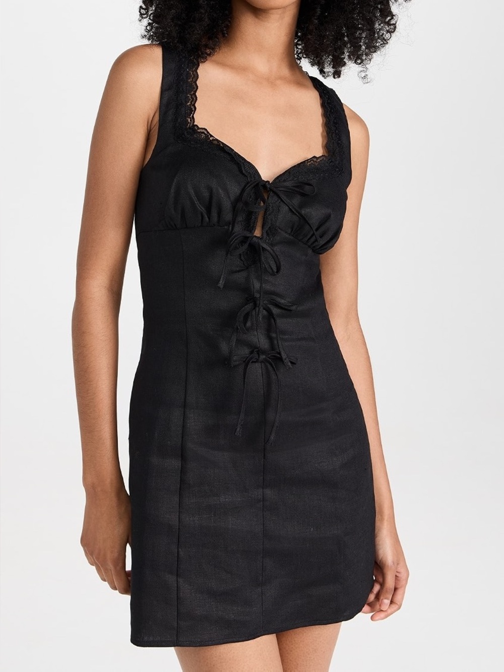 Reformation Reia Linen Dress Lace Sweetheart Bow Tie